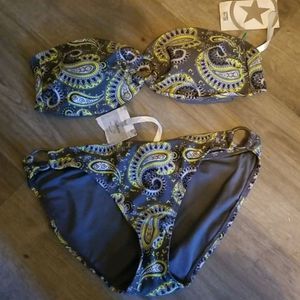 Converse One Star Gray Paisley Bikini Set Top Size L, Bottom Size M. NEW W/TAGS